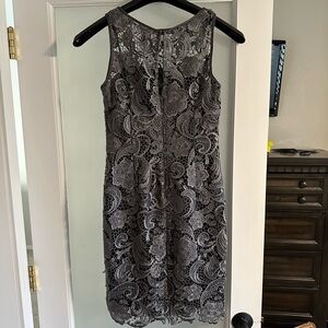 Adrianna Papell Charcoal Lace Midi Dress